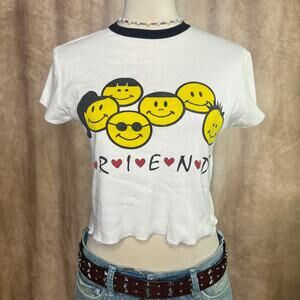 Vintage 90s Friends Graphic Baby Tee T-Shirt Smiley Face Ringer Cropped Y2K